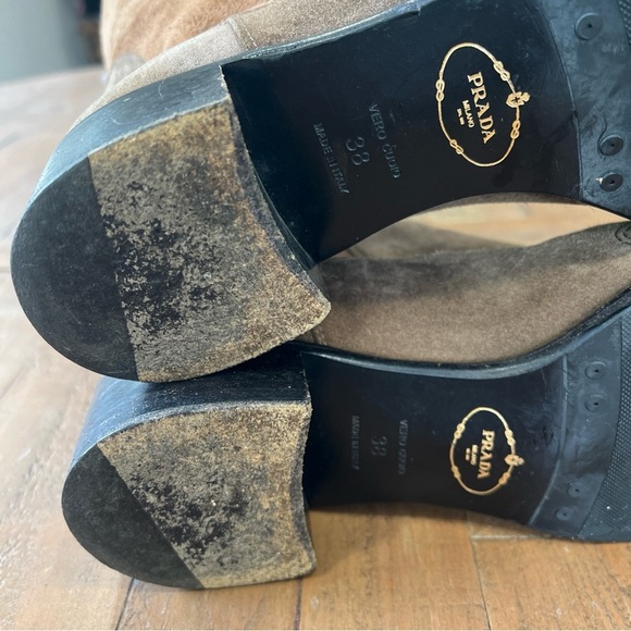 Prada Vintage Chestnut Tall Riding Boots Eu 38 US 7.5 Suede Embossed Block Heel - Picture 14 of 14